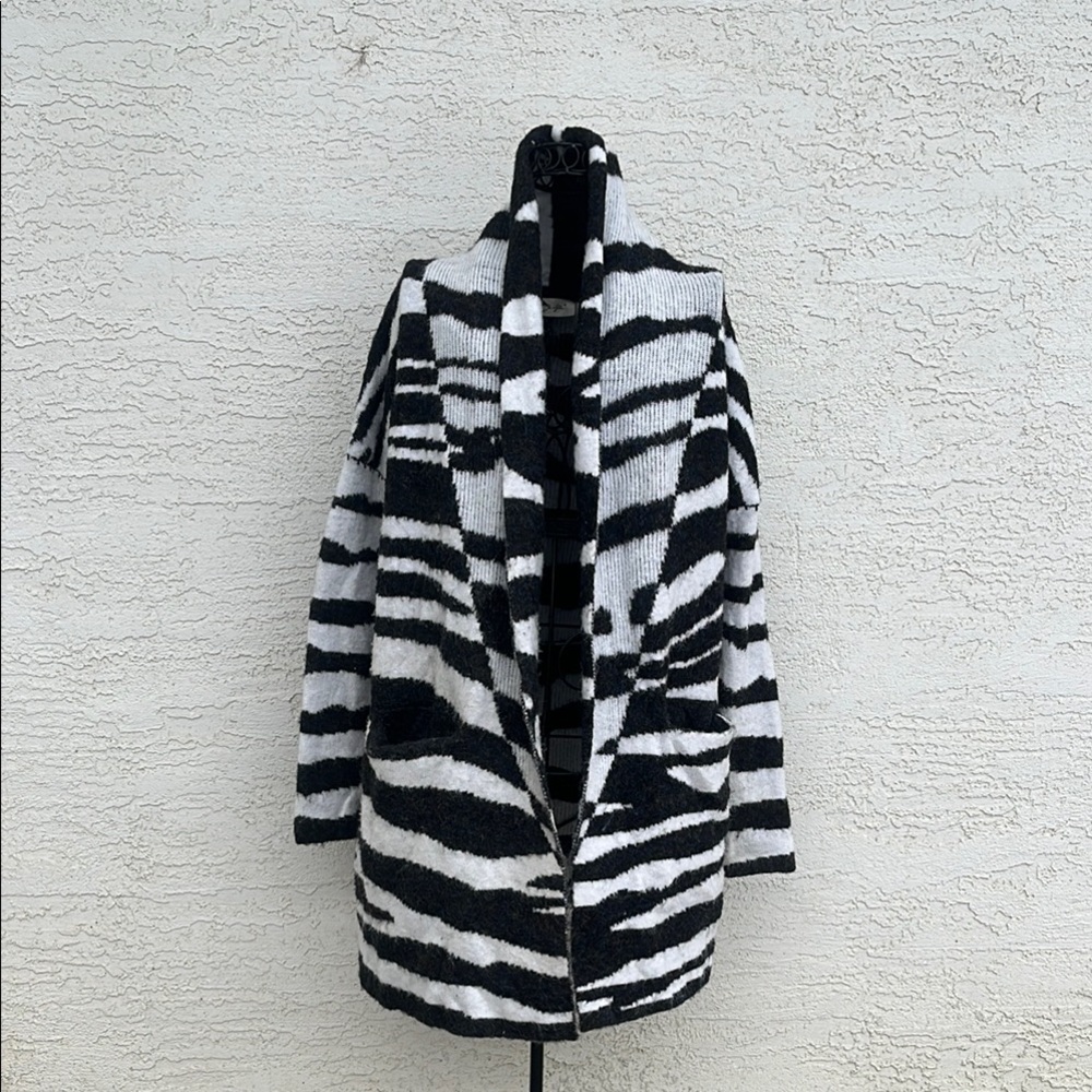 RD Style Zebra Print Open Front Cardigan